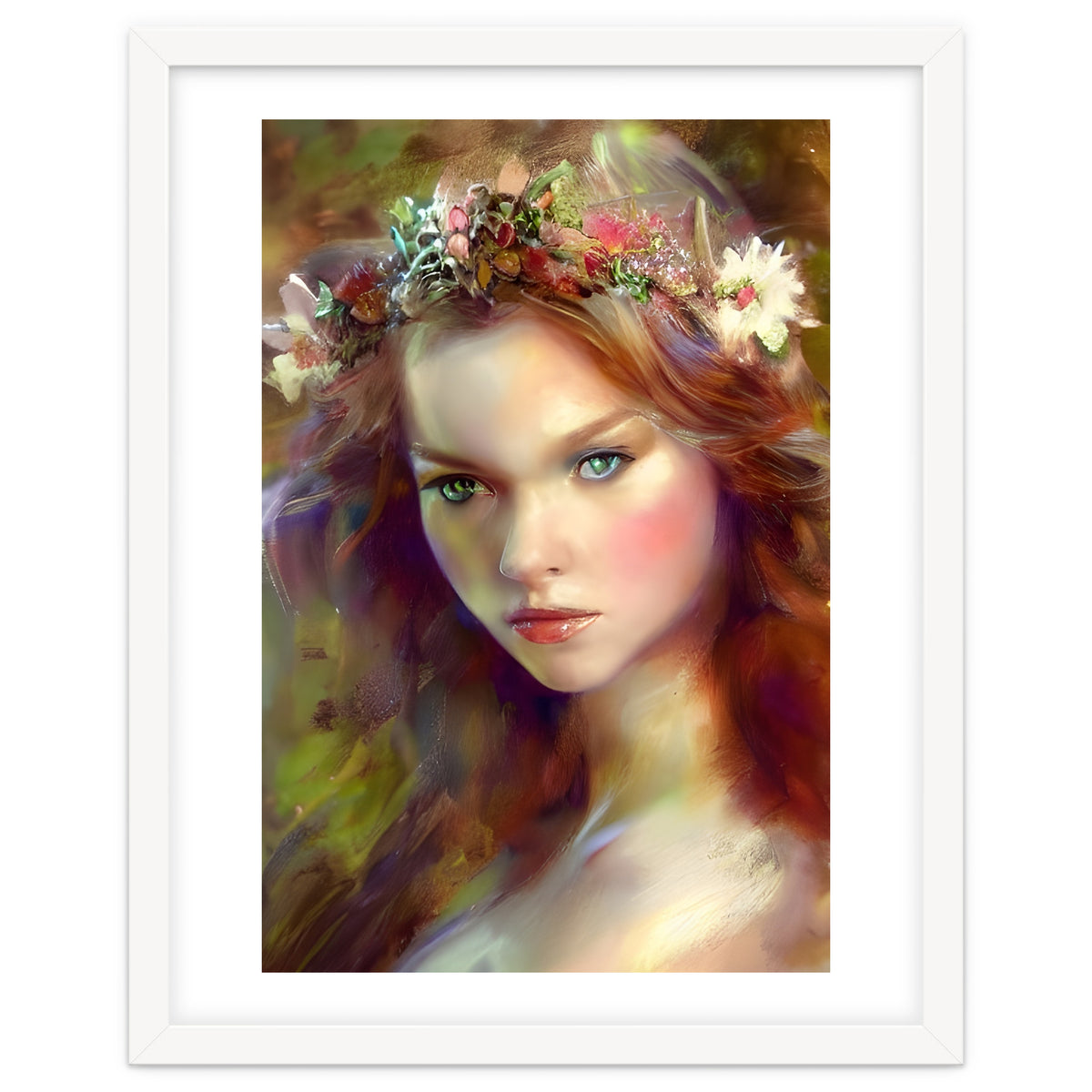 Dreamy kitschy Maiden with Flower Wreath