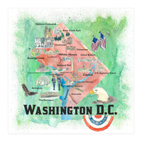 Washington Dc Usa Illustrated Travel Poster Favorite Map Tourist Highlights (Print Only)