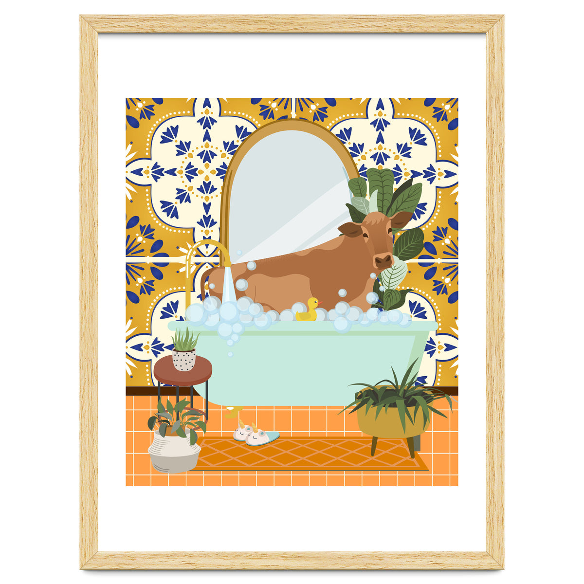 Cow Bathing in Moroccan Style Bathroom