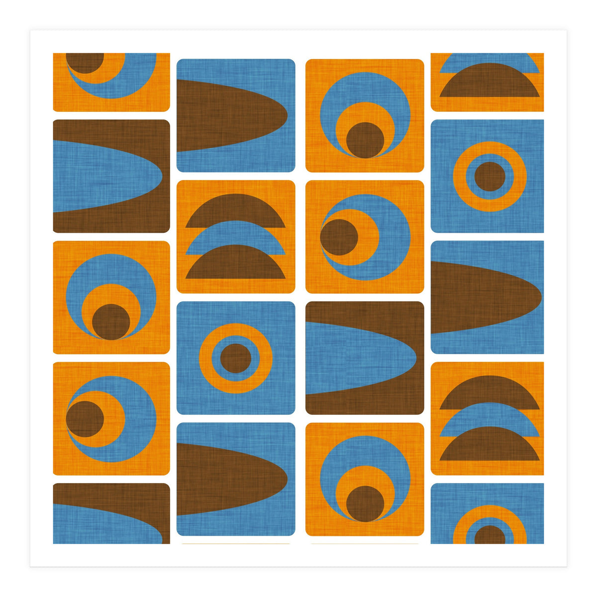 70s Cube Geo Orange Blue  (Print Only)