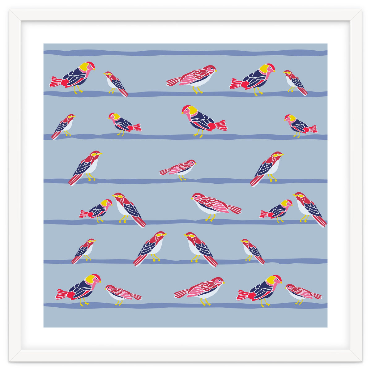 Colorful birds on a wire pattern