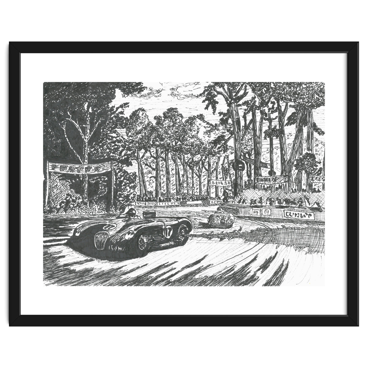 Jaguar C-Type Classic Le Mans Ink Drawing