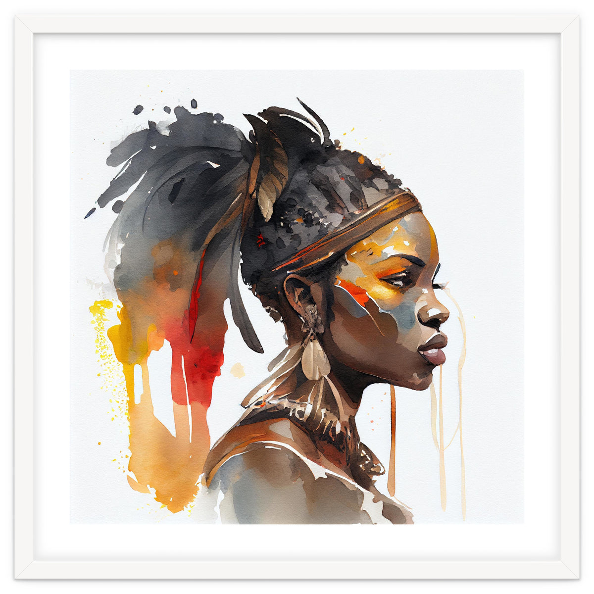 Watercolor African Warrior Woman #7