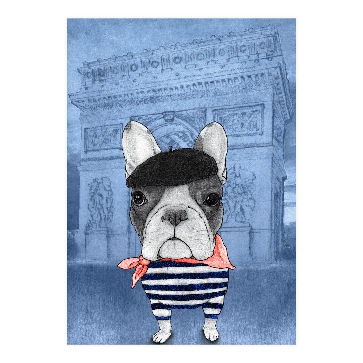 French Bulldog With Arc De Triomphe (Print Only)
