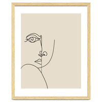 Looking Back : Moon Eyes, Abstract Face Line Art, Minimal Drawing Sketch People Scandinavian Neutral