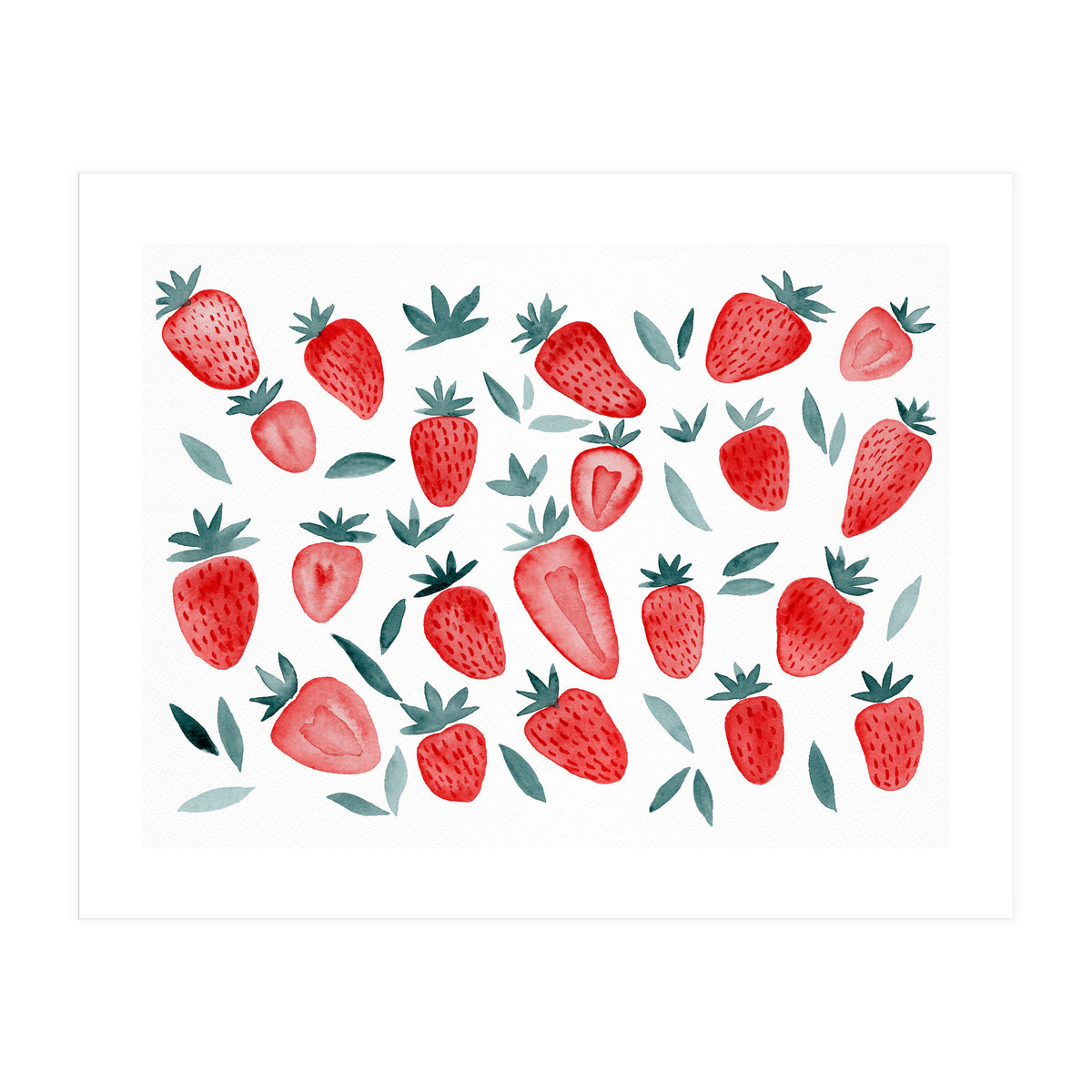 Strawberries - red and teal (Print Only)