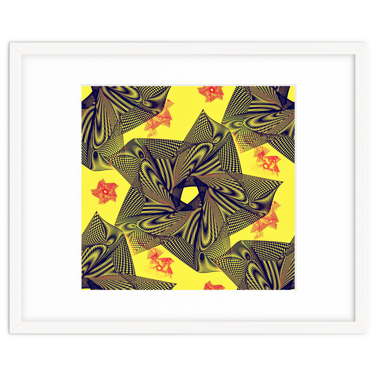 Black flowers on yellow background.