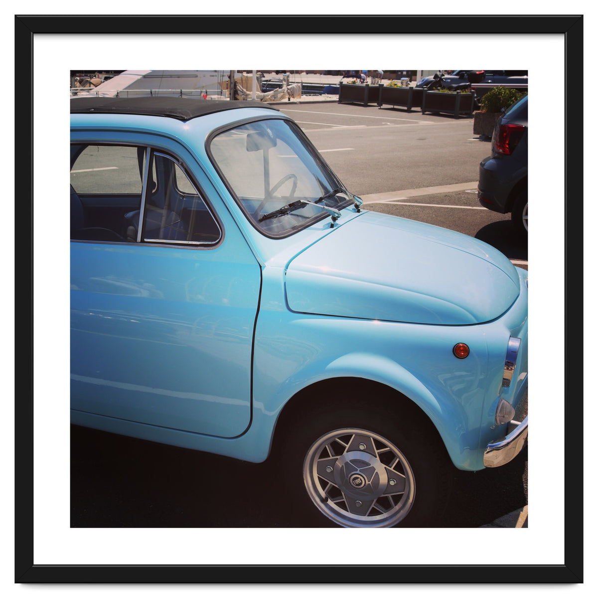 Pale blue Fiat 500