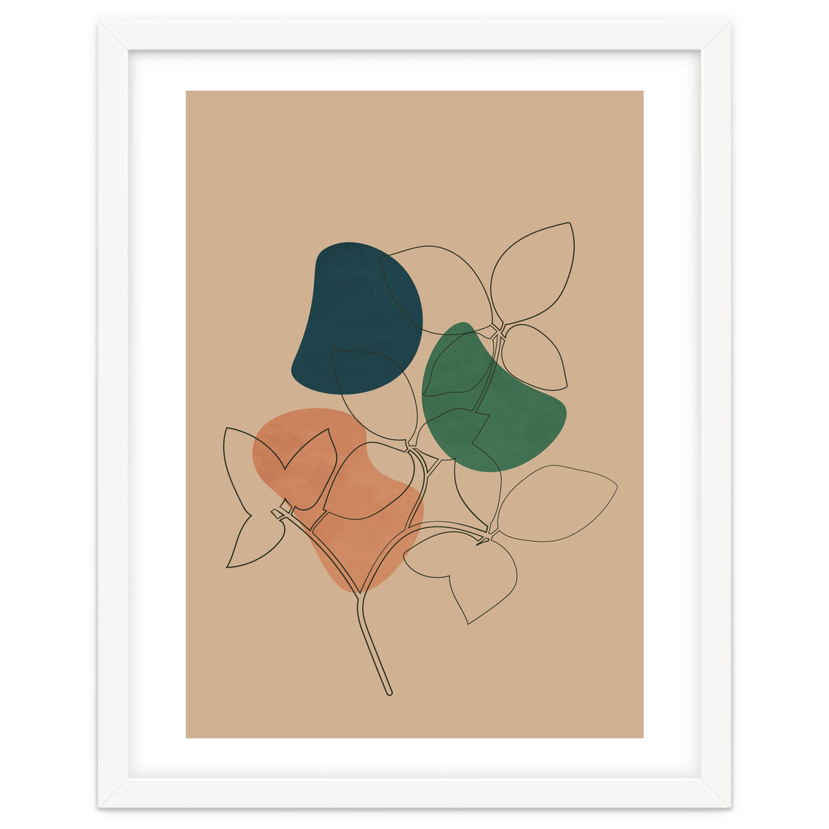 Boho Line Art Drawing Plant Earthy Tones