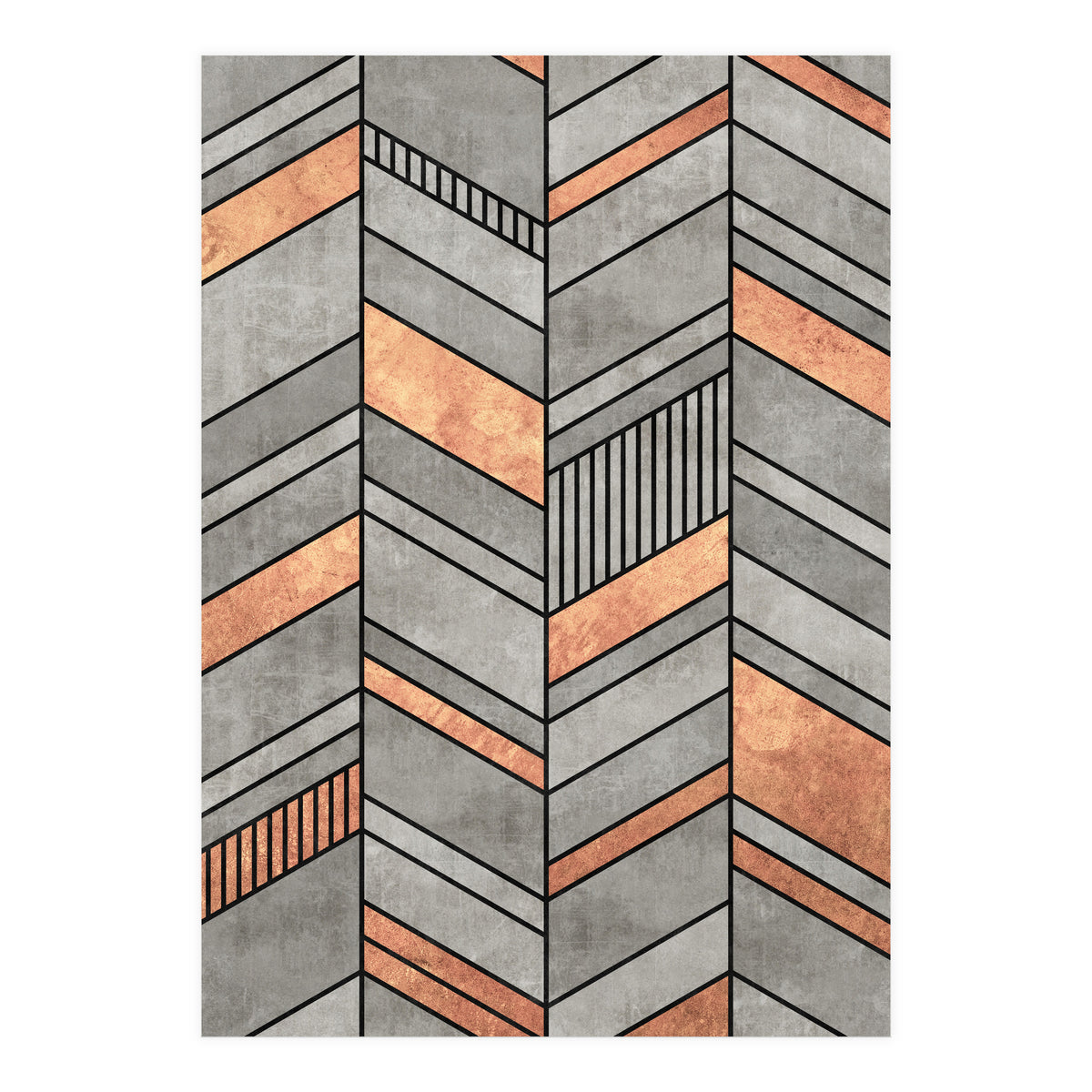 Abstract Chevron Pattern - Concrete and Copper (Print Only)