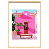 Pink Building Architecture | Pop Art Travel House Painting | Modern Bohemian Décor Spain Palace