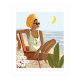 Moon Child, Beach Vacation, Black Woman Illustration Travel Ocean, Tropical Bohemian Fashion (Print Only) thumbnail
