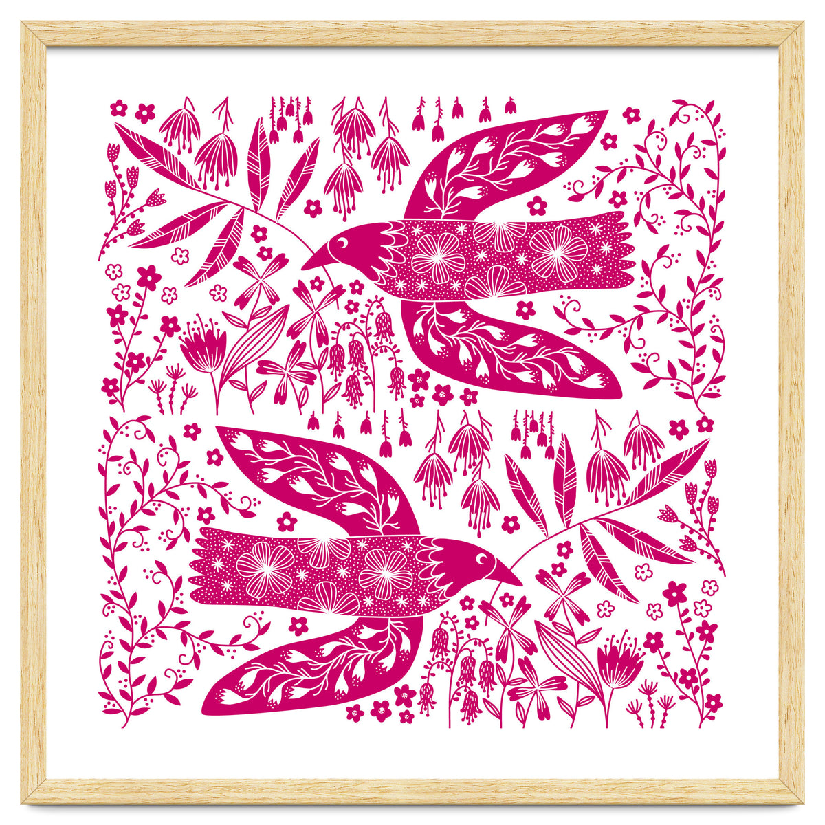 Doves And Flowers Magenta Pink