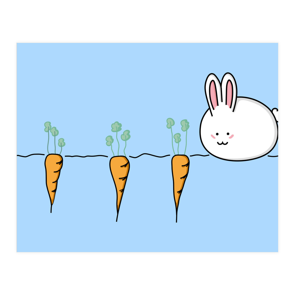 Kawaii Cute Rabbit With Carrots (Print Only)