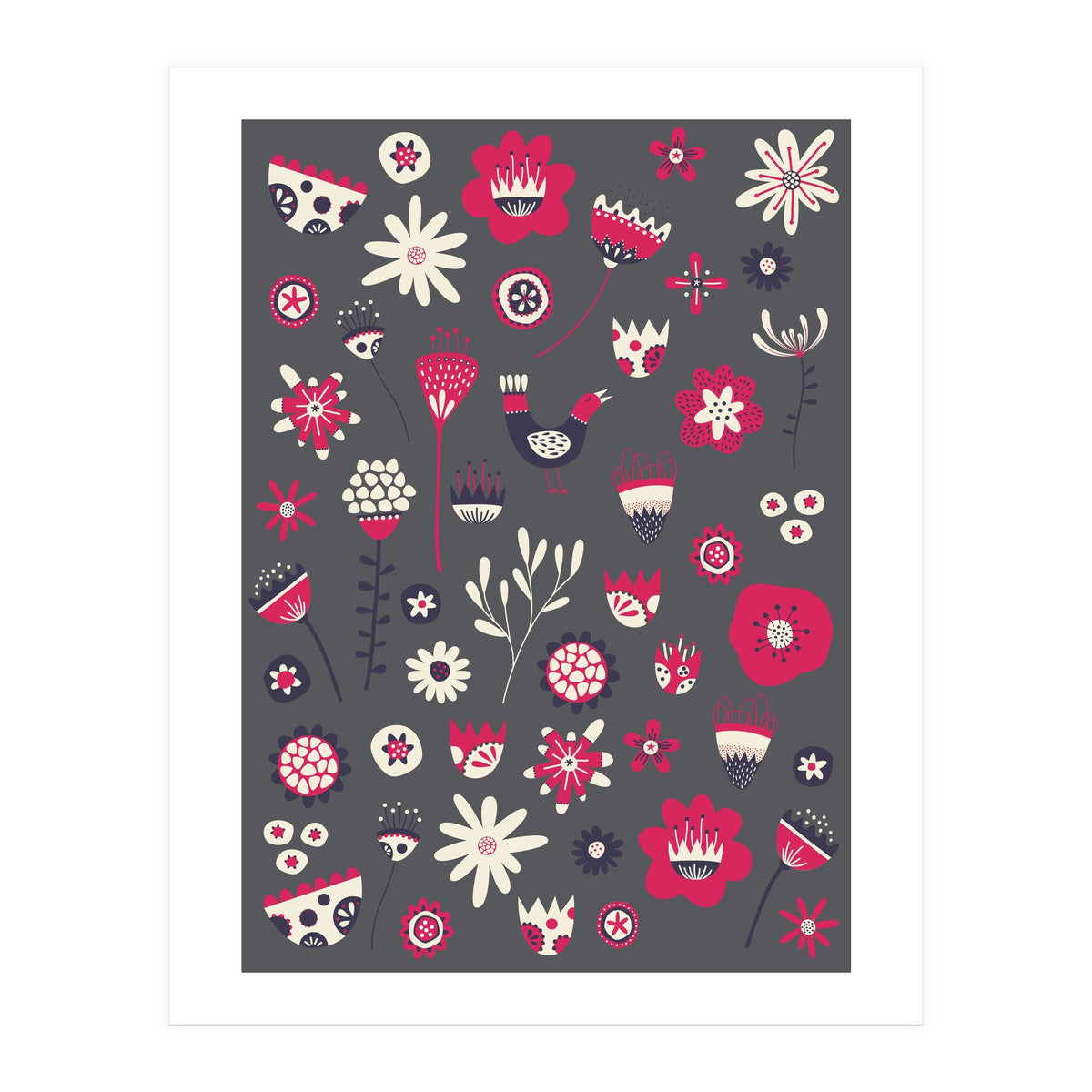 Spring Folk Floral Grey (Print Only)