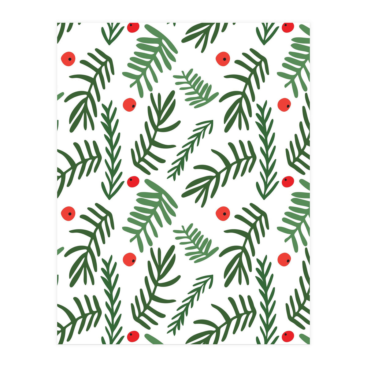 Pine Tree Branches With Christmas Berries Pattern (Print Only)