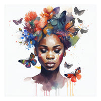 Watercolor Butterfly African Woman #4 (Print Only)