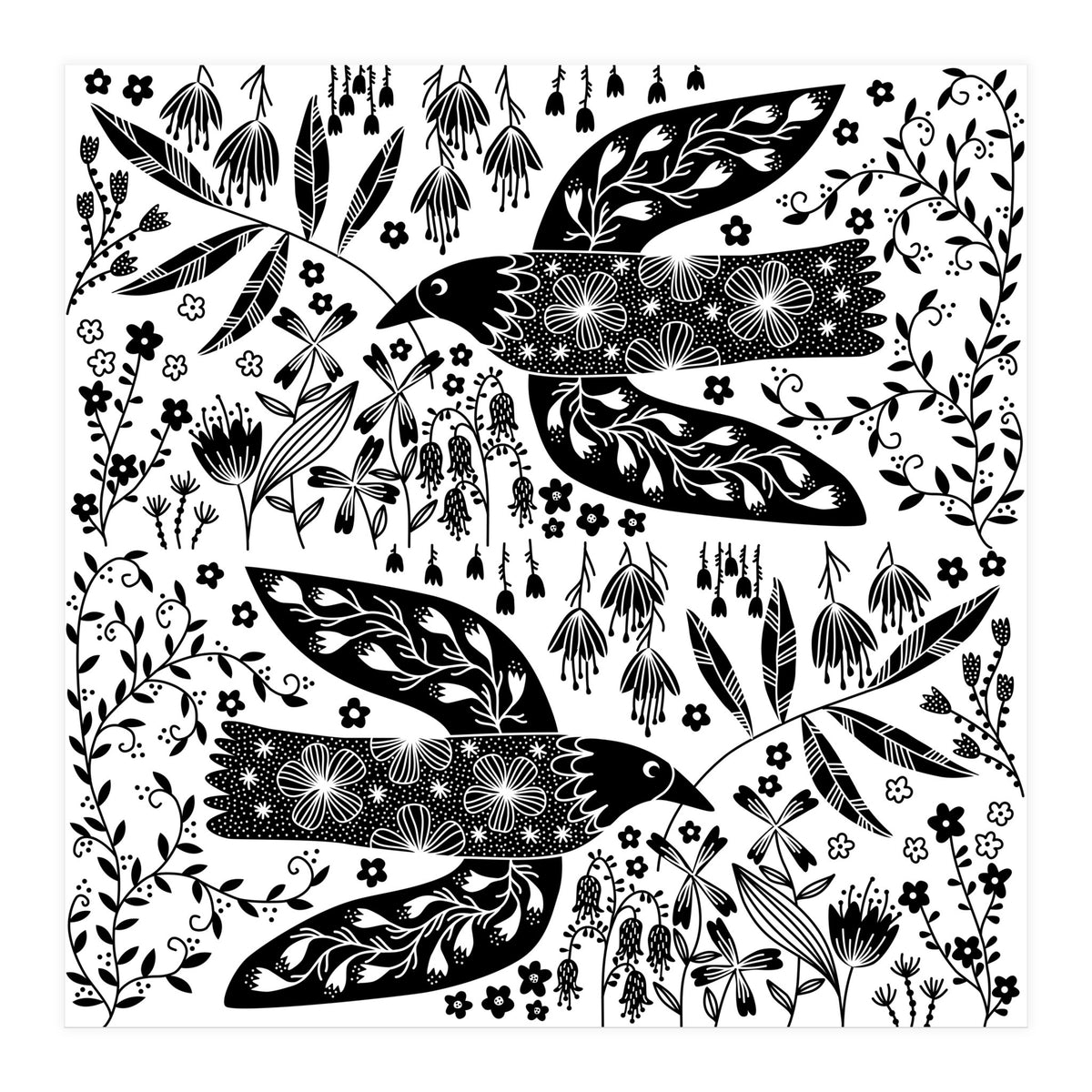 Doves And Flowers Black & White (Print Only)