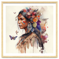 Watercolor Floral Indian Native Woman #9