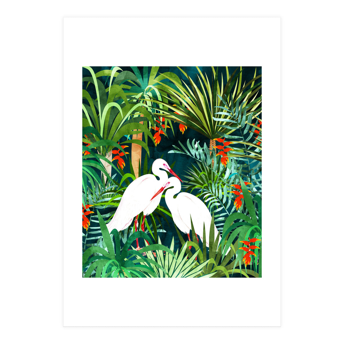 To Me, You're The Perfect Heron, Tropical Jungle Wildlife Animals Birds, Botanical Stork Painting (Print Only)