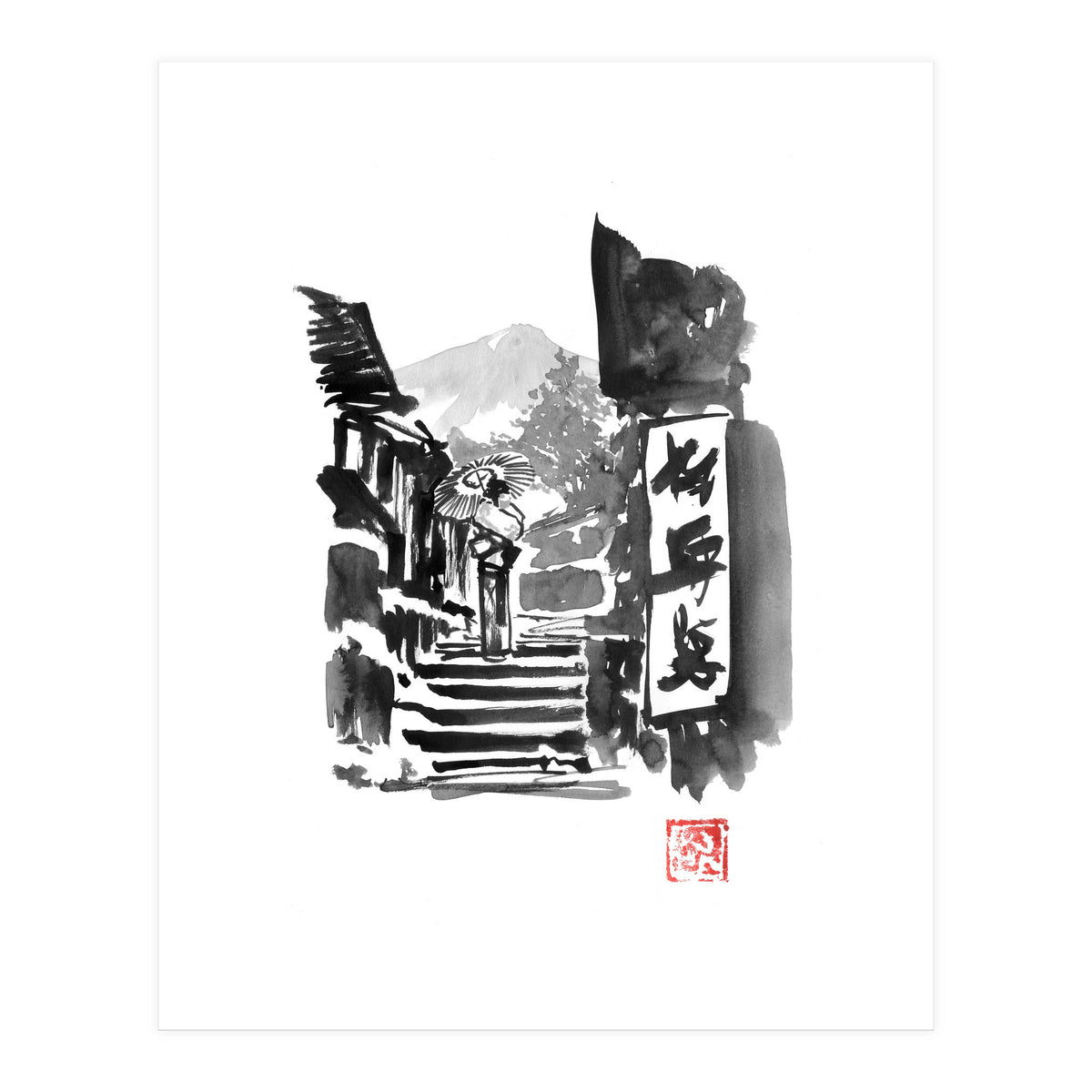 Geisha And Stairs (Print Only)