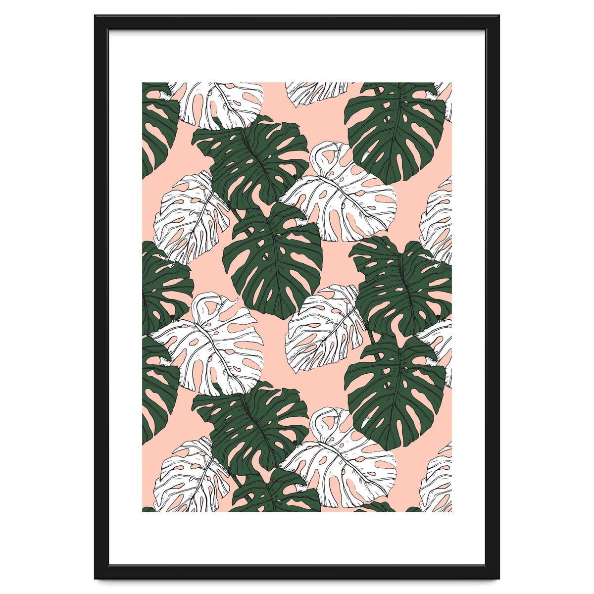 Hand drawing monstera pastel color