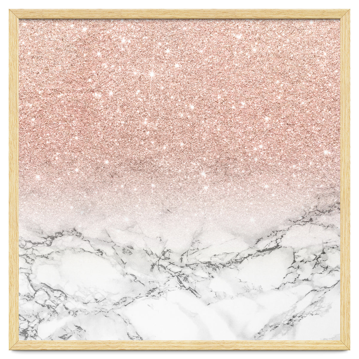 Modern faux rose gold pink glitter ombre white marble