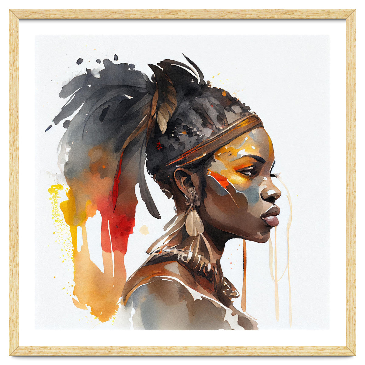 Watercolor African Warrior Woman #7
