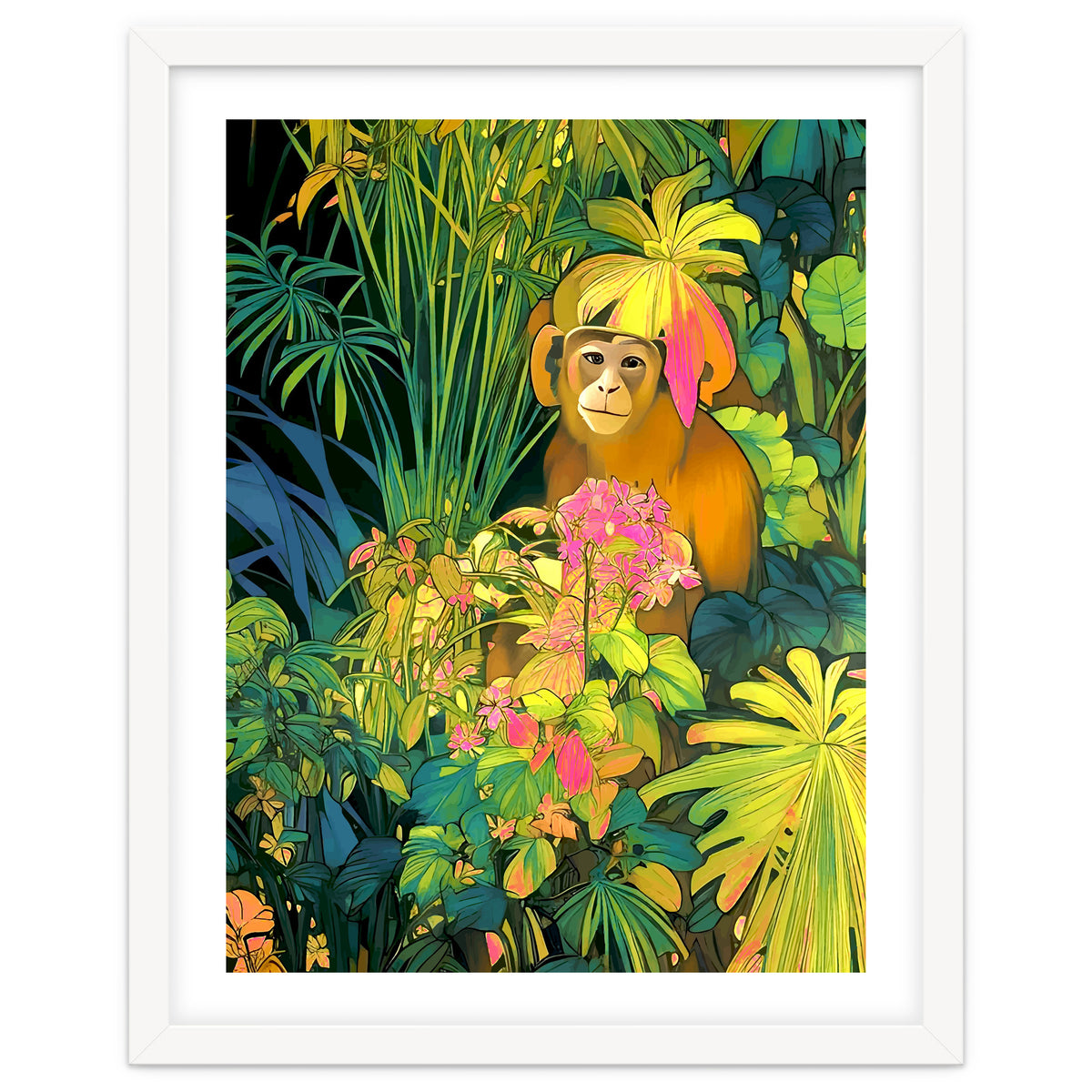 Daydreamer, Coming of Age Monkey Tropical Jungle Plants, Wildlife Botanical Nature Forest Bohemian Animals