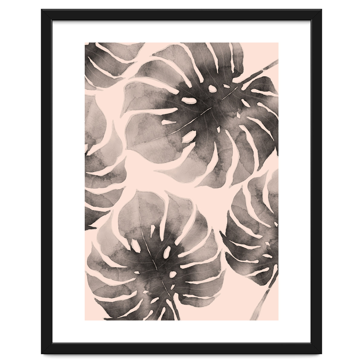 Monstera pink and gray watercolor