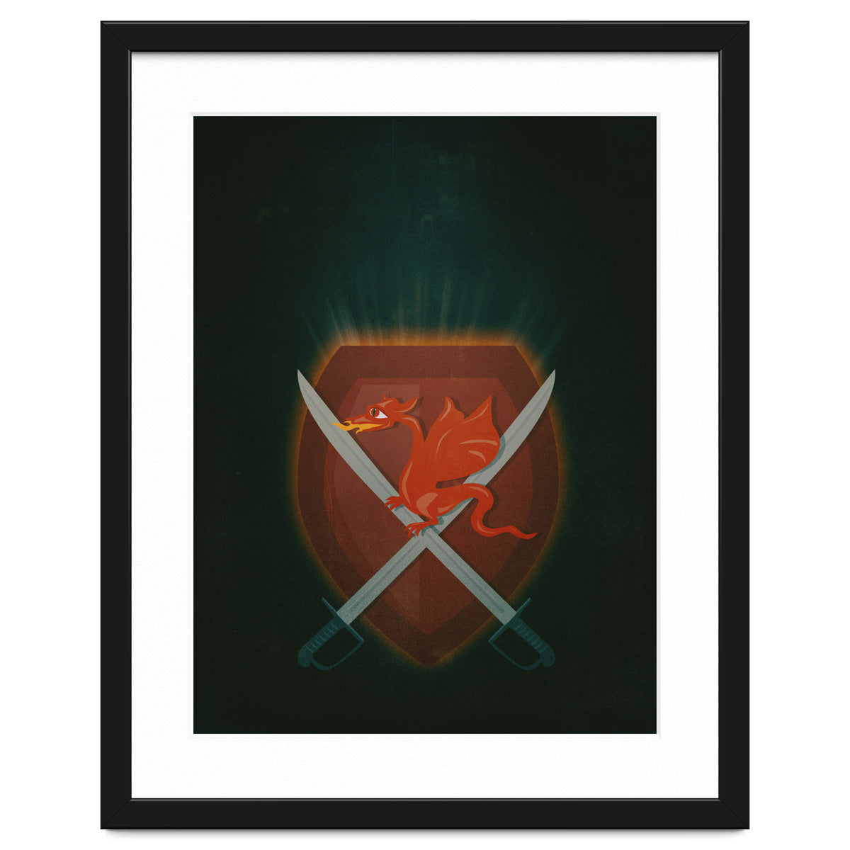 Heraldic dragon and cutlasses