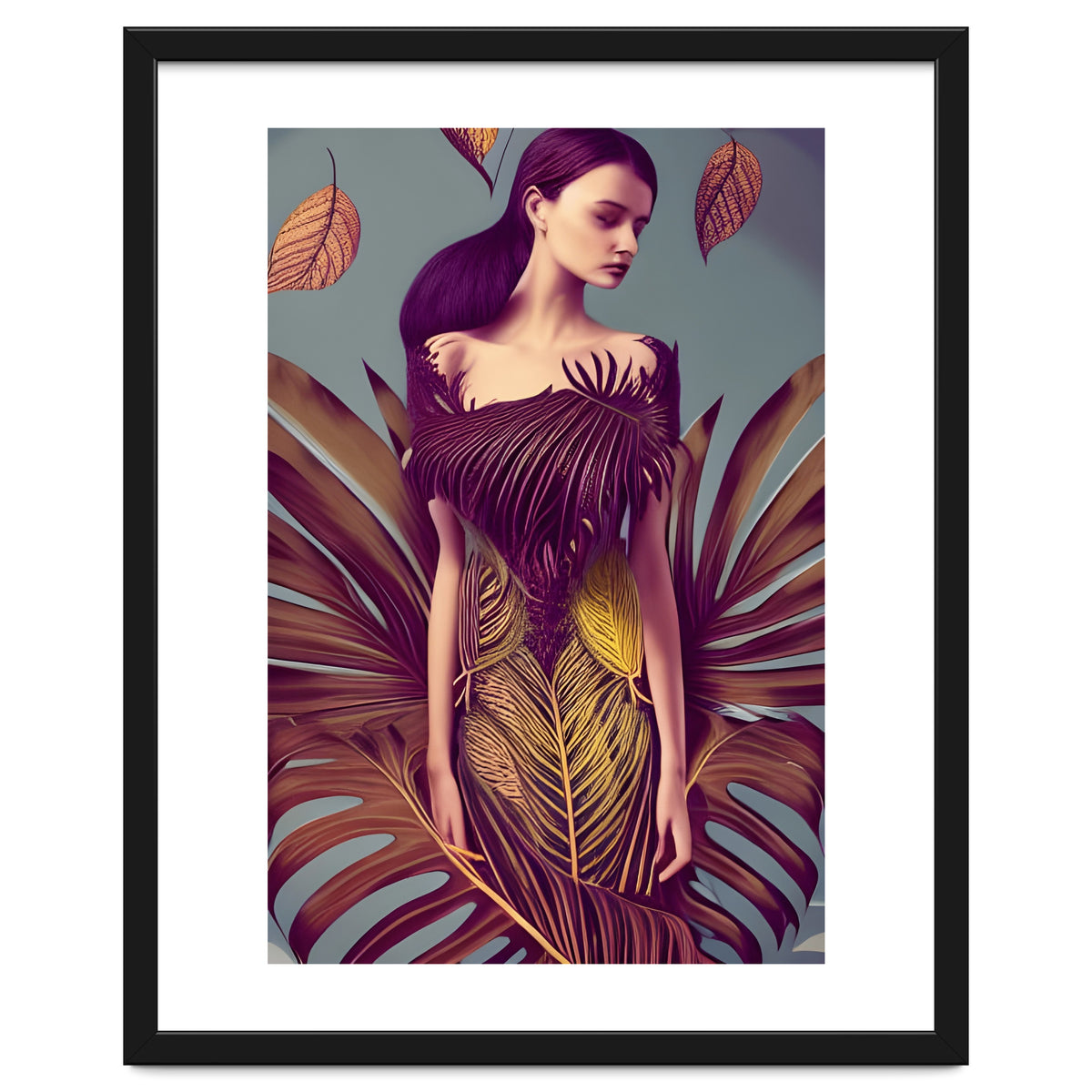 Lady dressed in Monstera Deliciosa Leaves