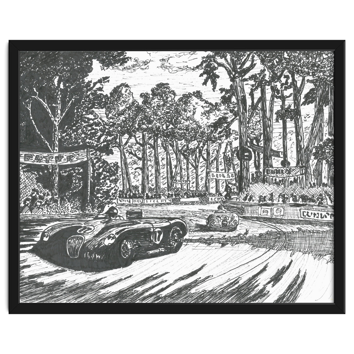 Jaguar C-Type Classic Le Mans Ink Drawing