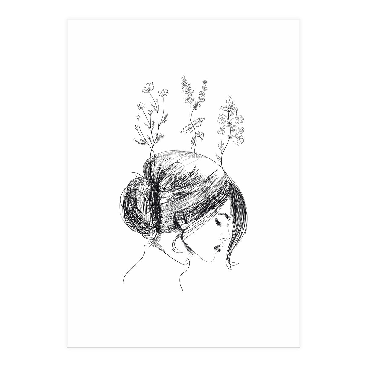Hand Drawn Flower Girl (Print Only)