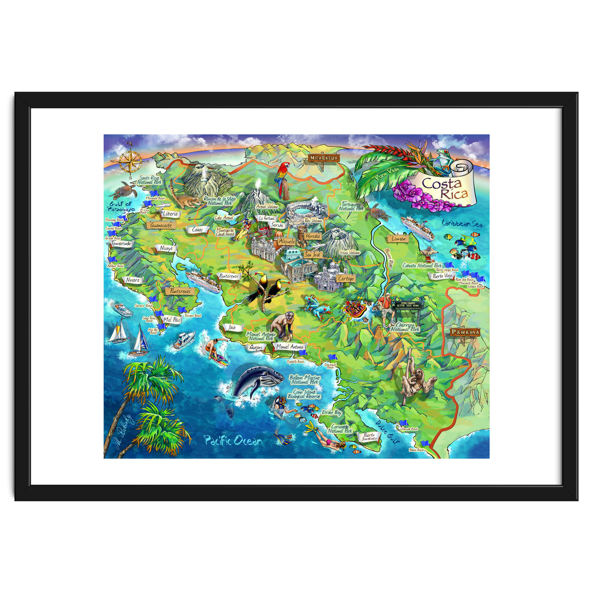 Costa Rica Map Illustration