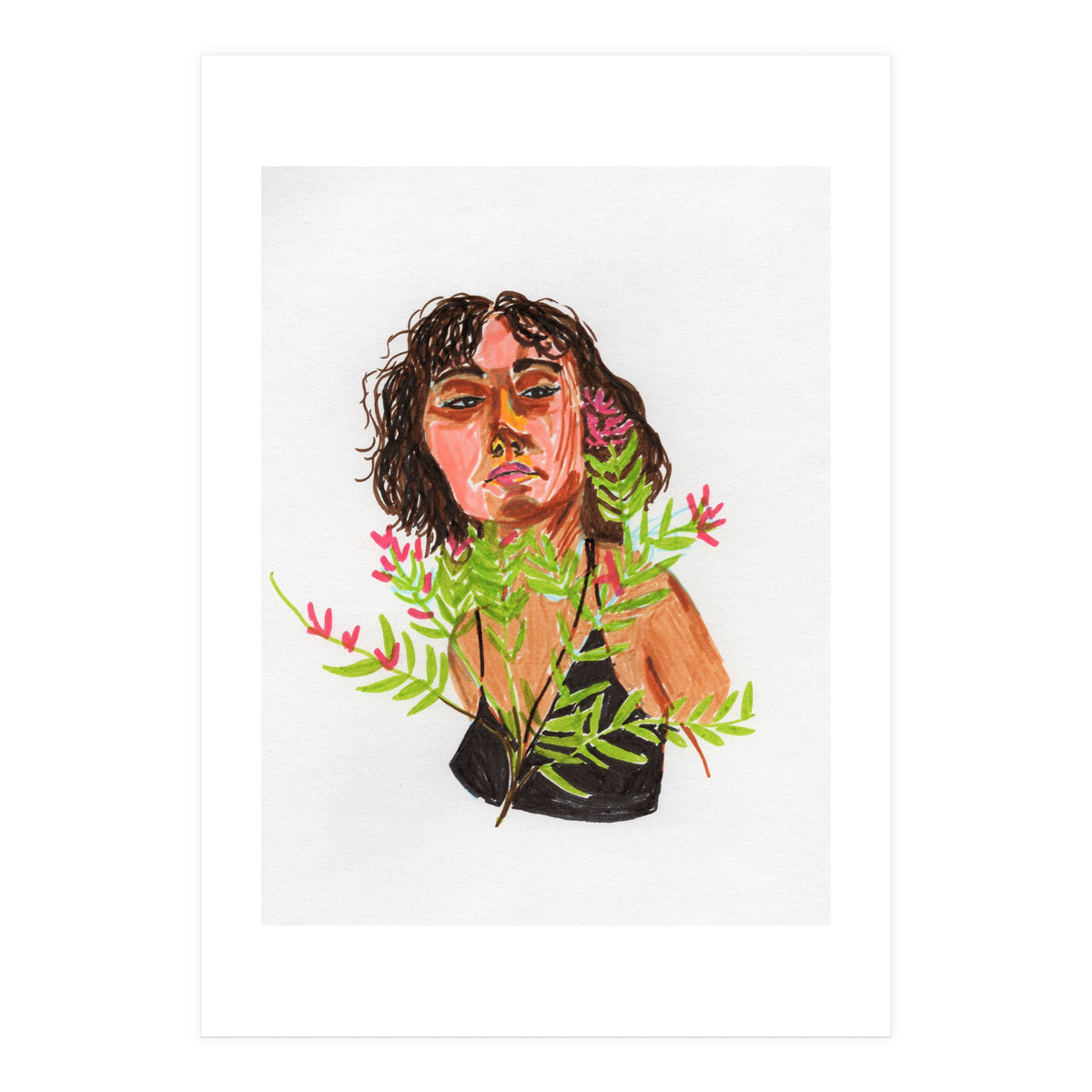Portrait Lady with Flowers (Print Only)