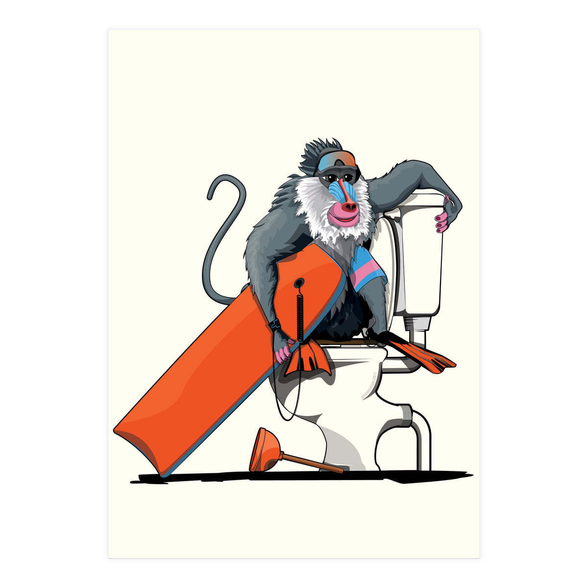 Baboon on the Toilet, Funny Bathroom Humour (Print Only)