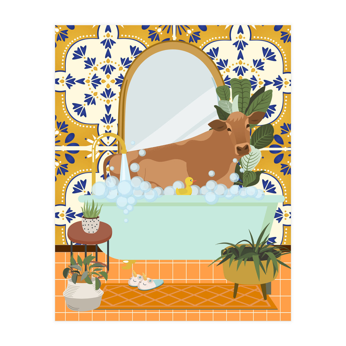 Cow Bathing in Moroccan Style Bathroom (Print Only)