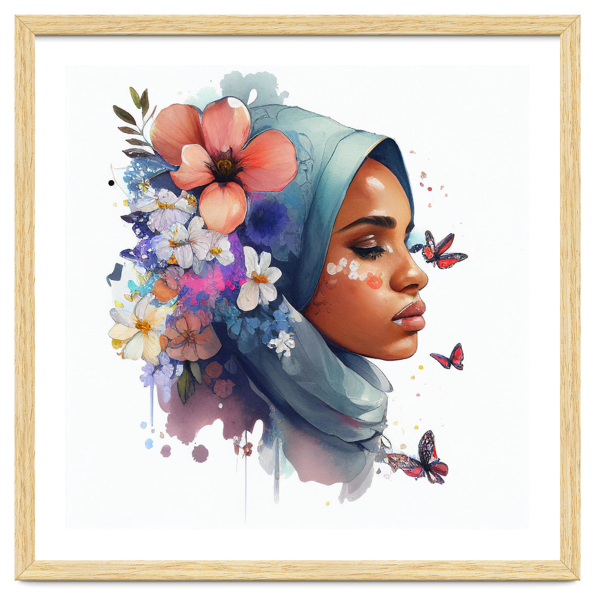 Watercolor Floral Muslim Arabian Woman #3