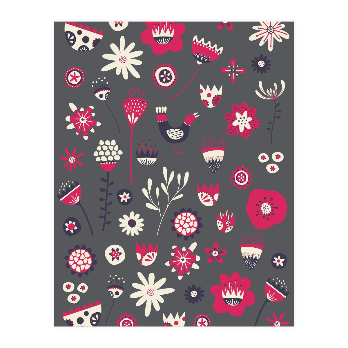 Spring Folk Floral Grey (Print Only)
