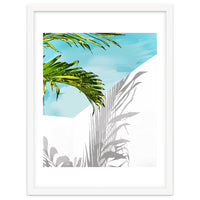 Palms In My Backyard, Tropical Greece Architecture Travel Painting, Summer Scenic Building