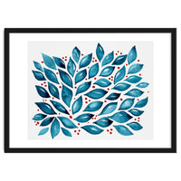 Abstract leaves and dots - teal and red