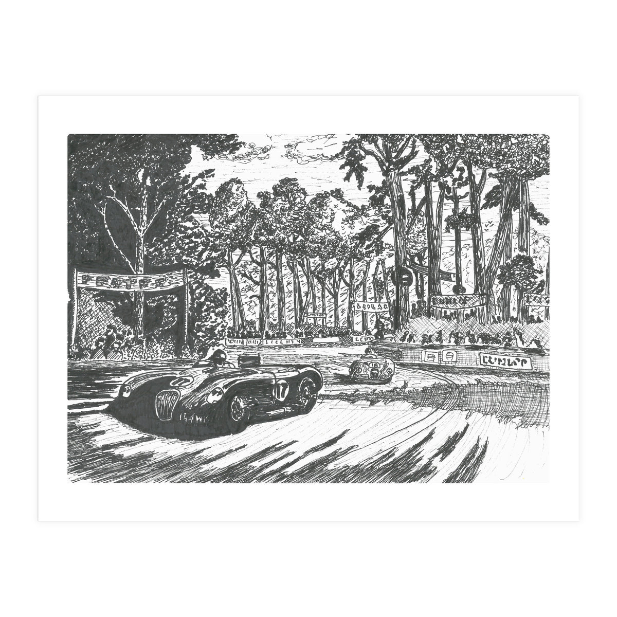 Jaguar C-Type Classic Le Mans Ink Drawing (Print Only)