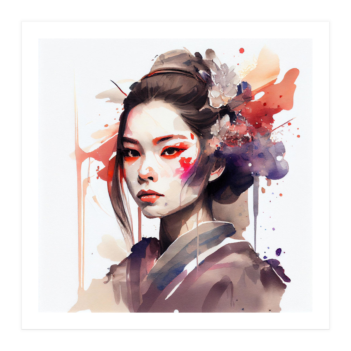 Watercolor Modern Geisha #7 (Print Only)