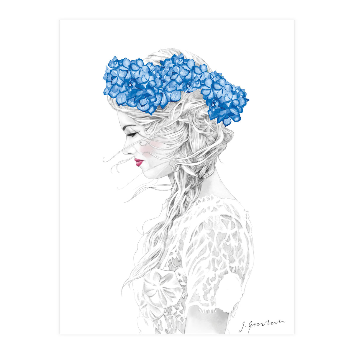Blue Hydrangea Girl (Print Only)