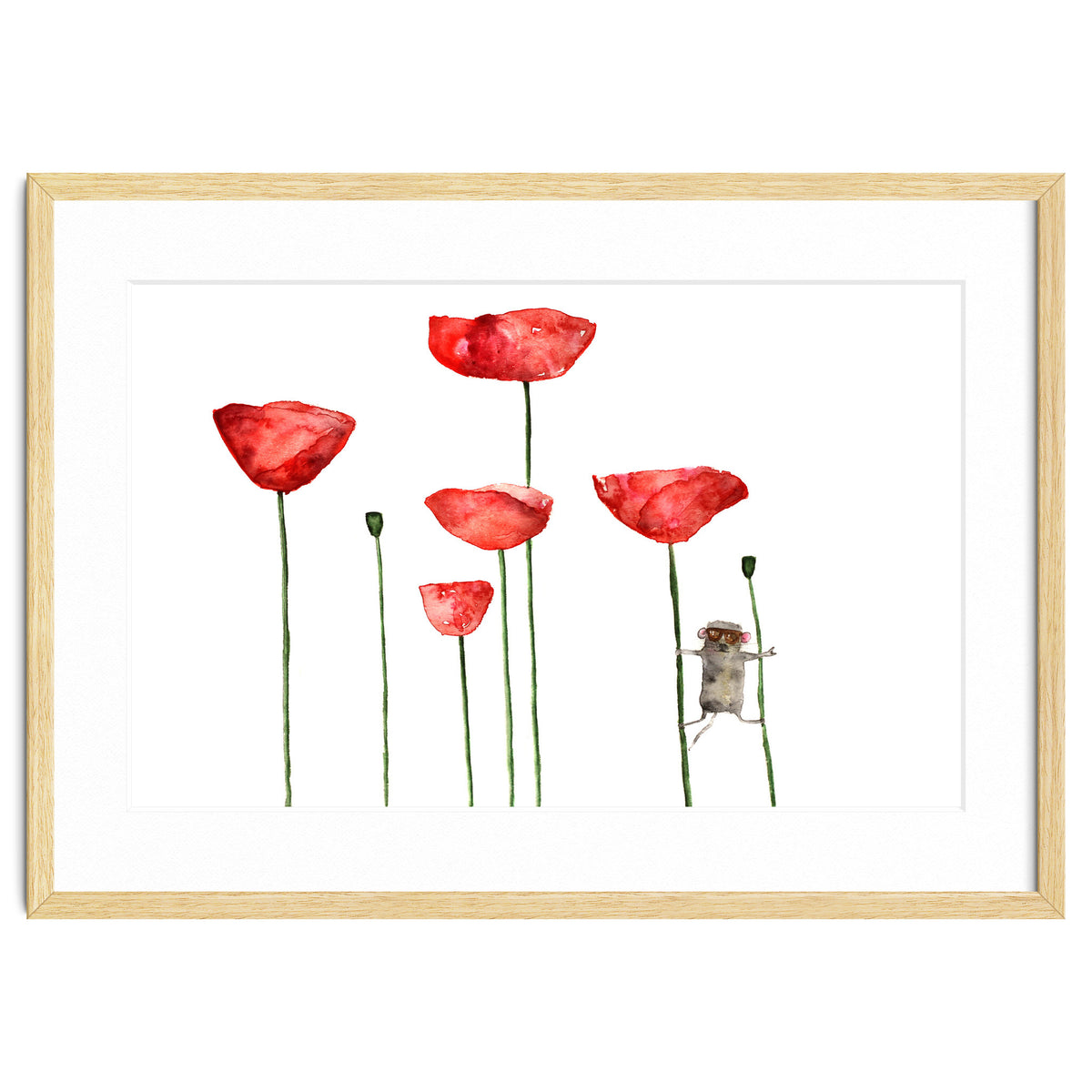 Little mouse loves big poppies || watercolor for nursery