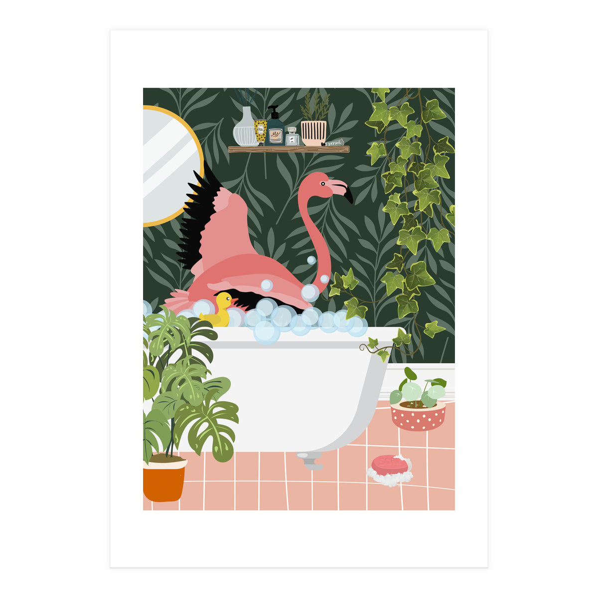 Flamingo Taking a Bubble Bath (Print Only)