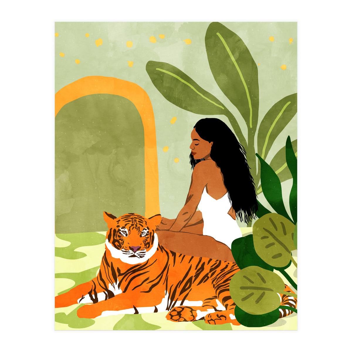 Just You & Me | Tiger Urban Jungle Friendship | Wild Cat Bohemian Black Woman with Pet (Print Only)
