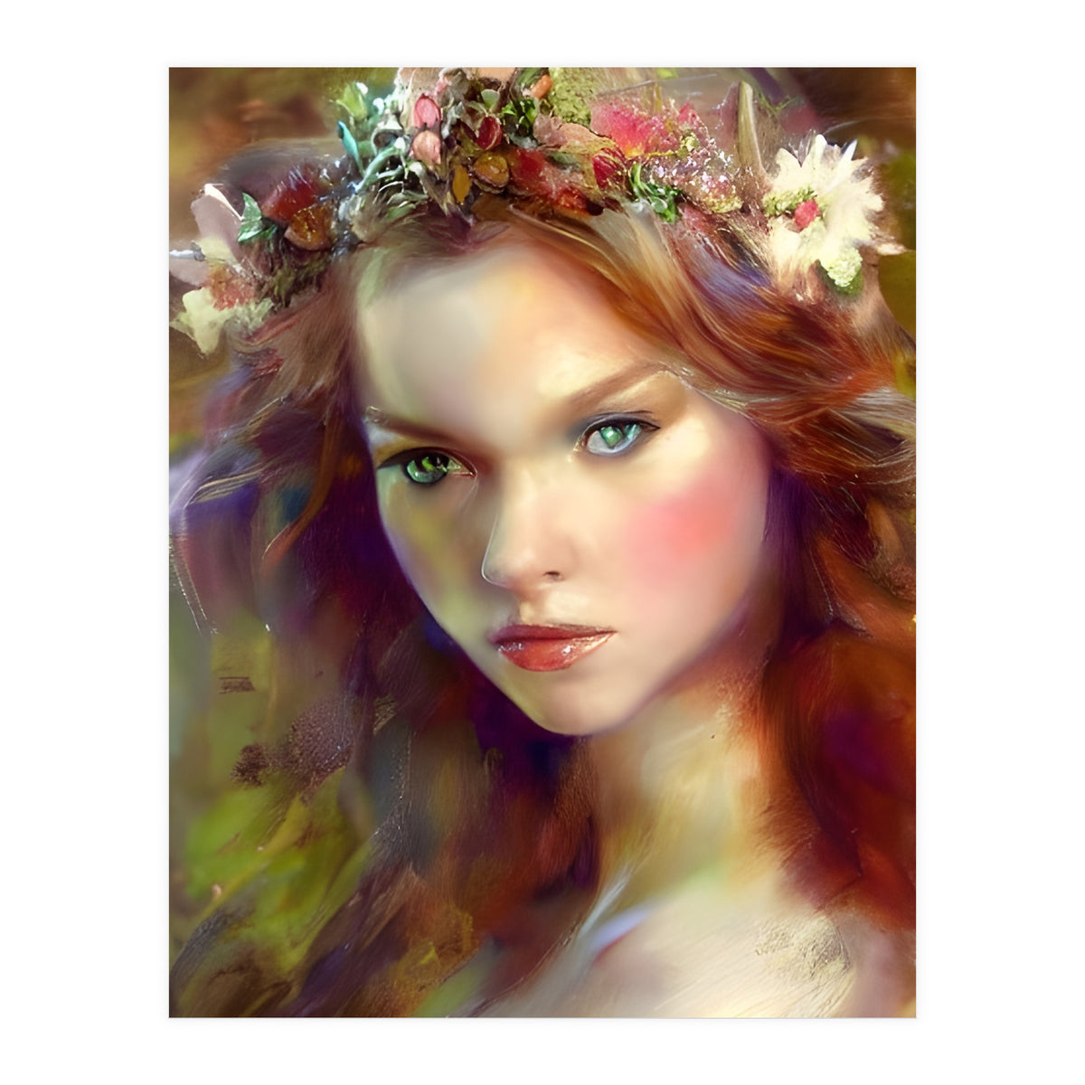Dreamy kitschy Maiden with Flower Wreath (Print Only)