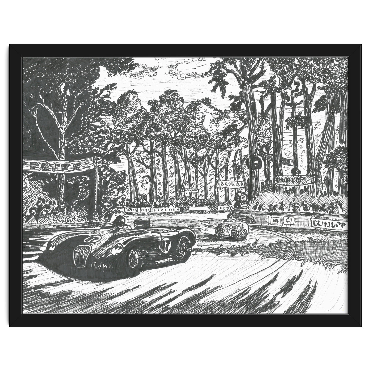 Jaguar C-Type Classic Le Mans Ink Drawing